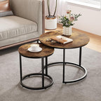 Smuxee Nesting Coffee Table Set of 2, 23.6" Round Coffee Table Rustic Wood Top by Smuxee