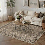 5x7 Brown Vintage Floral Washable Area Rug by HUGEAR
