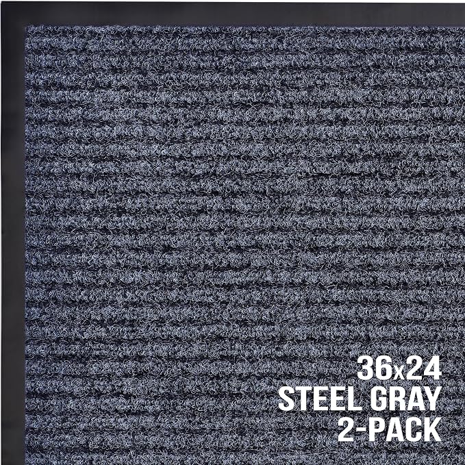 Front Door Mat, Indoor Outdoor Welcome Entryway Doormat, 36x24 Steel Gray | - Image 7
