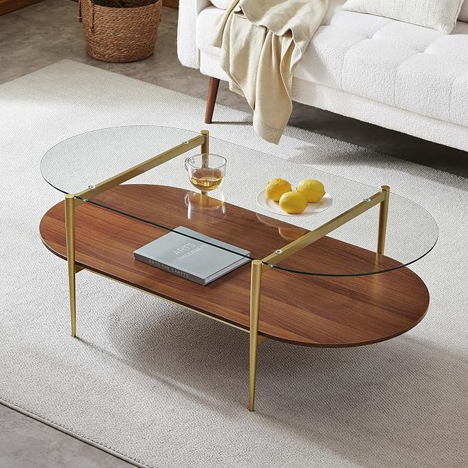 LumFurn X-Large Oval Glass Coffee Table, Mid-Century Modern Design, L47 x W24 x by LumFurn