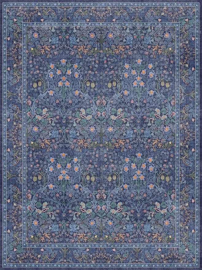 Washable Dark Blue Rug for Living Room - Image 3