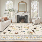 Beige Area Rug 5x7 for Bedroom Livingroom | Ultra-Thin; Boho Style; Low Pile; - Image 4