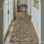 2x6 Brown Retro Floral Washable Runner Rug by HUGEAR