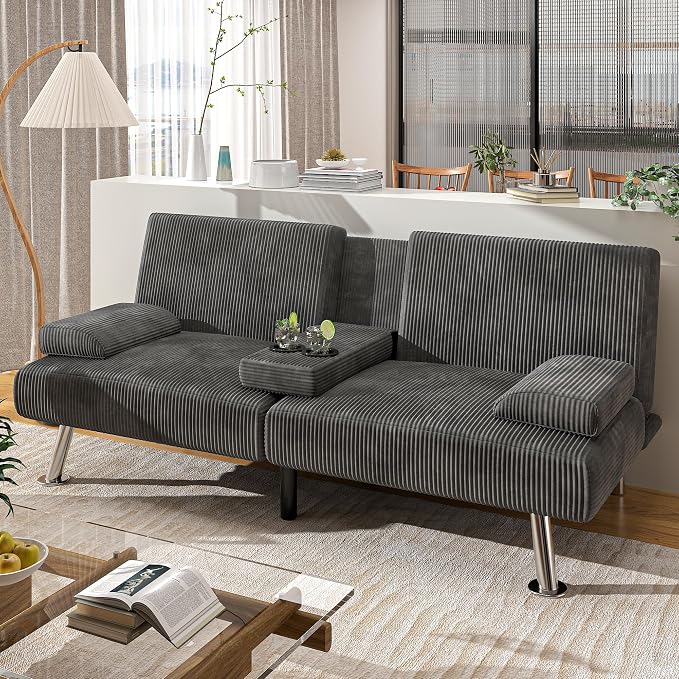 Shahoo Modern Upholstered Convertible Folding Futon Sofa Bed by BuynowfromShahoo